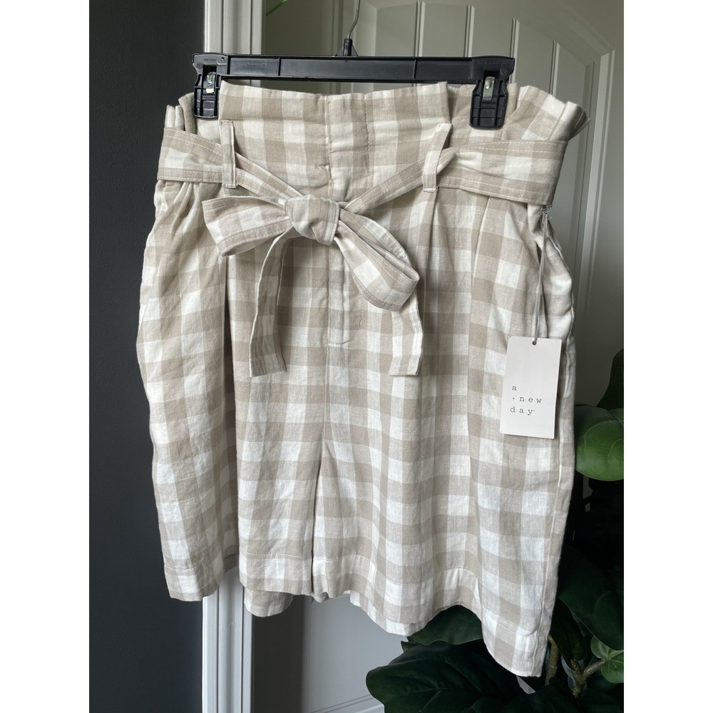 A New Day Gingham Check High-Rise Paperbag Shorts | Women's Size Large | NWT